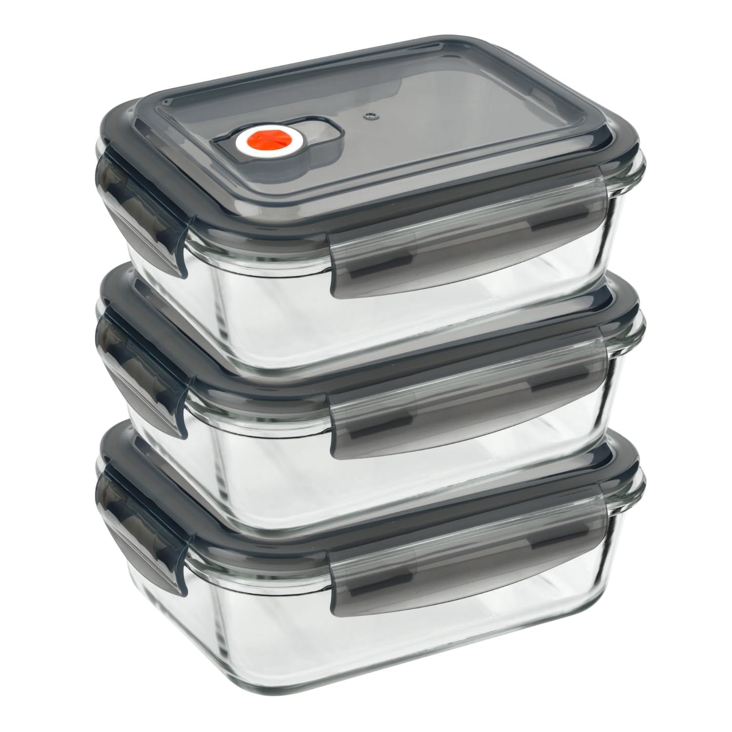 Homeshopa.com 3 Pack Homeshopa Airtight Glass Food Storage Container With Snap Locking Steam Vent Lids, 1100Ml Bpa-Free & Leak Proof Silicone Seal Plastic Clip Lock Lids, Meal Prep Takeaway Lunch Boxes