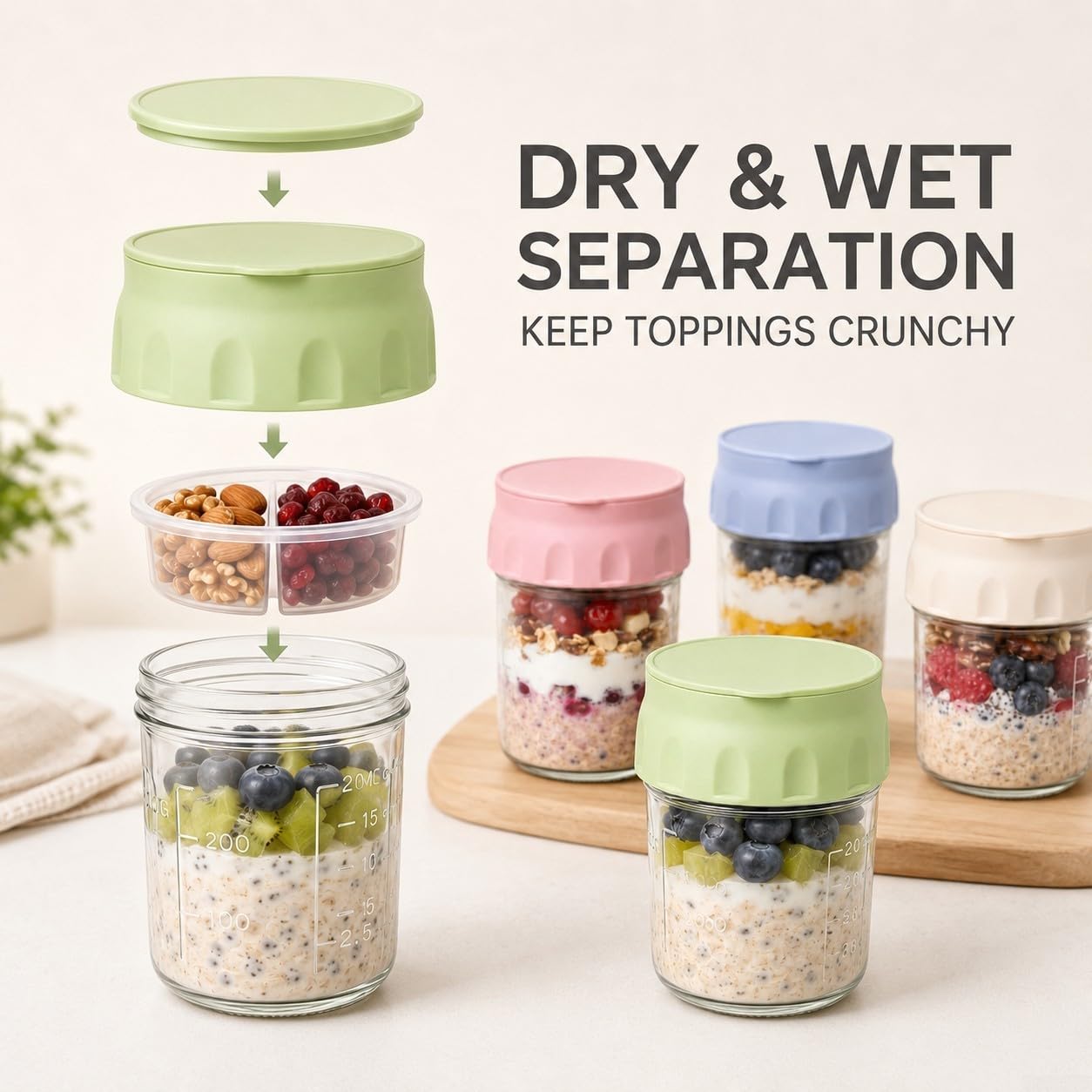 Fauhapyway Contenitori 4 con Divisori Interni per Yogurt Contenitori 4 con