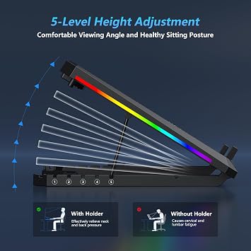 Dizüstü Bilgisayar Soğutucu - 12 Sessiz Fan - 5 Ayarlanabilir Yükseklik - Ergonomik - 12 inç - 17,3 inç (Dişli) Uyumlu