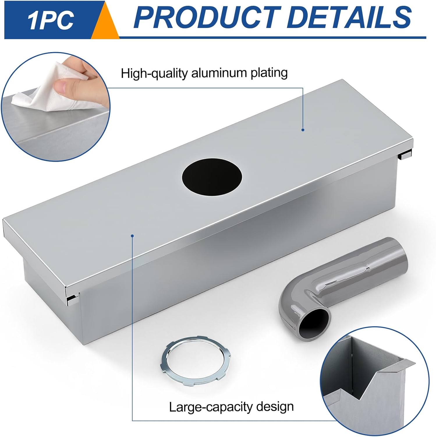 Grease Box for Restaurant Canopy Hood Exhaust Fan Includes Down Spout Aluminized Metal Hood Accessories for Restaurant(17-1/16"l X 5-1/8”w X 3-3/4"h)