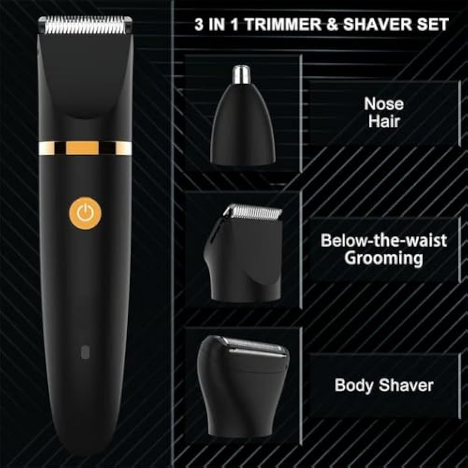 3 in 1 Elektrischer Körperhaartrimmer für Herren, IPX7 Wasserdichter Rasierer, LED-Display, Wet & Dry Haarschneider mit Keramikklinge, Intimbereich Bart Nase Gesicht Geschenk (C)