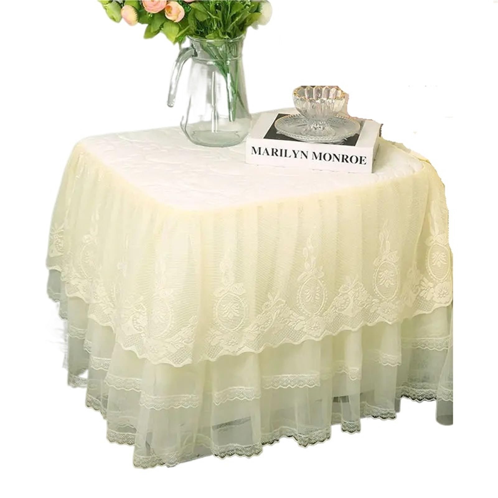 ZHSOAO Lace Bedside Cabinet Table Cover Bedroom Skirt Cotton Padding Tablecloth For for Furniture Dresser(Beige,50x50cm)