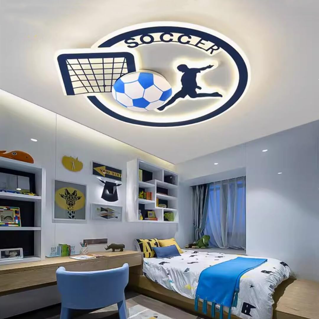 LED Deckenleuchten für Kinder Acryl Fußball Deckenlampen 55W dimmbar mit Fernbedienung Pendelleuchte Kinder Lampe Jungen Schlafzimmer Licht Jugendzimmer Beleuchtung Decke Leuchte L55CM