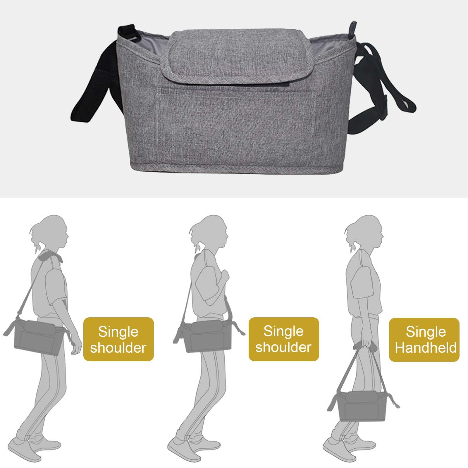 Borsa Organizer Universale Per Passeggino Neonato, Pram Bag Organizer Carrozzina Buggy Storage Bag, Multifunzione Borsa Cambio Neonato con Tracolla, Borsa per Neonati Biberon Pannolini (Nero)