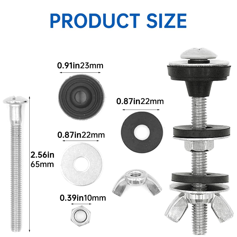 Kit de 2 pernos de tanque de inodoro a cuenco, pernos de inodoro universales impermeables, perno de tanque de inodoro resistente, kit de sello de tanque de inodoro de acero inoxidable, perno de