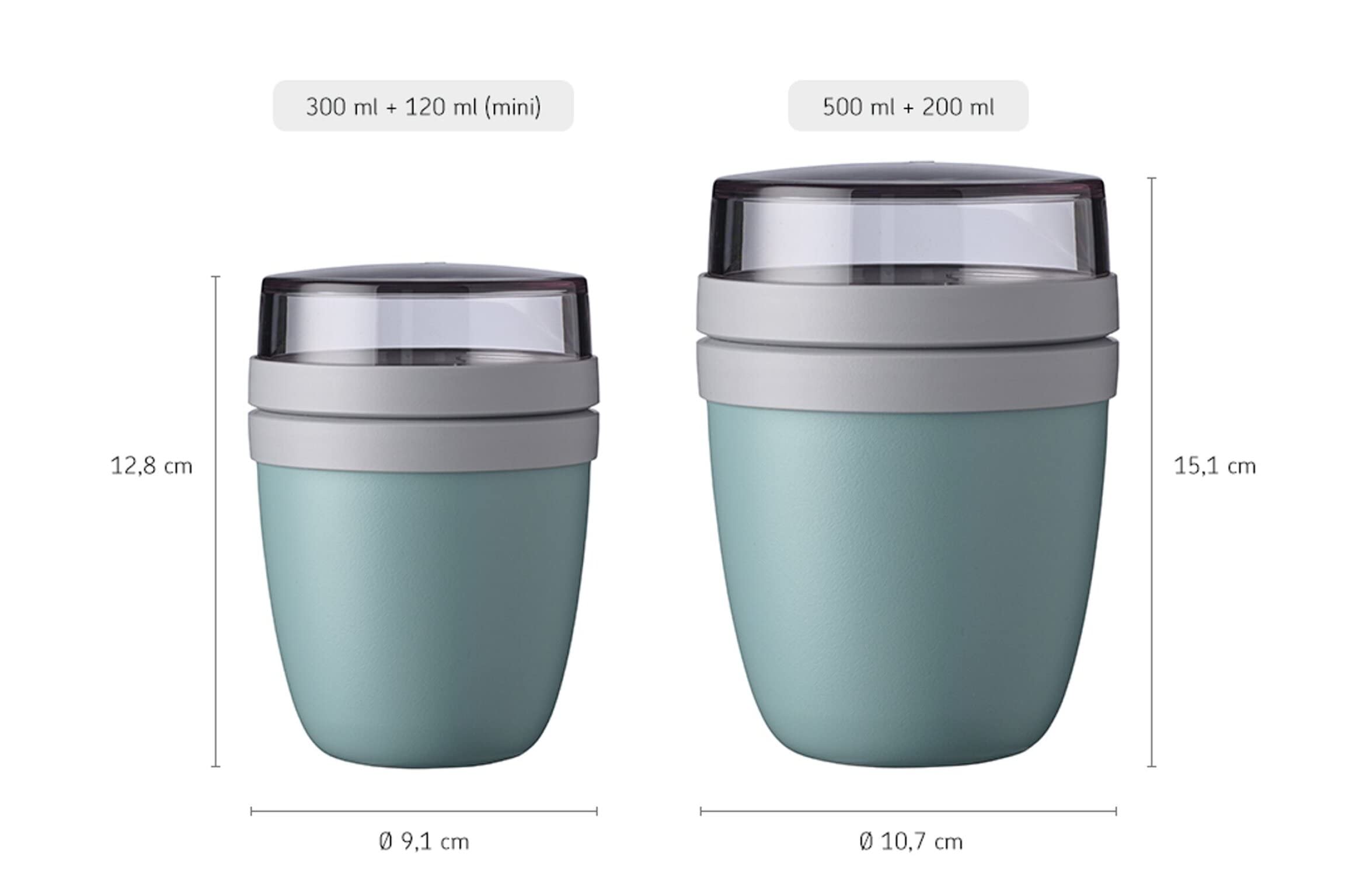Mepal Ellipse - Pratico contenitore a bicchiere per cereali e yogurt, adatto per congelatore, microonde e lavastoviglie, capacità 300 o 500 ml, colore Nordic Blue (blu chiaro