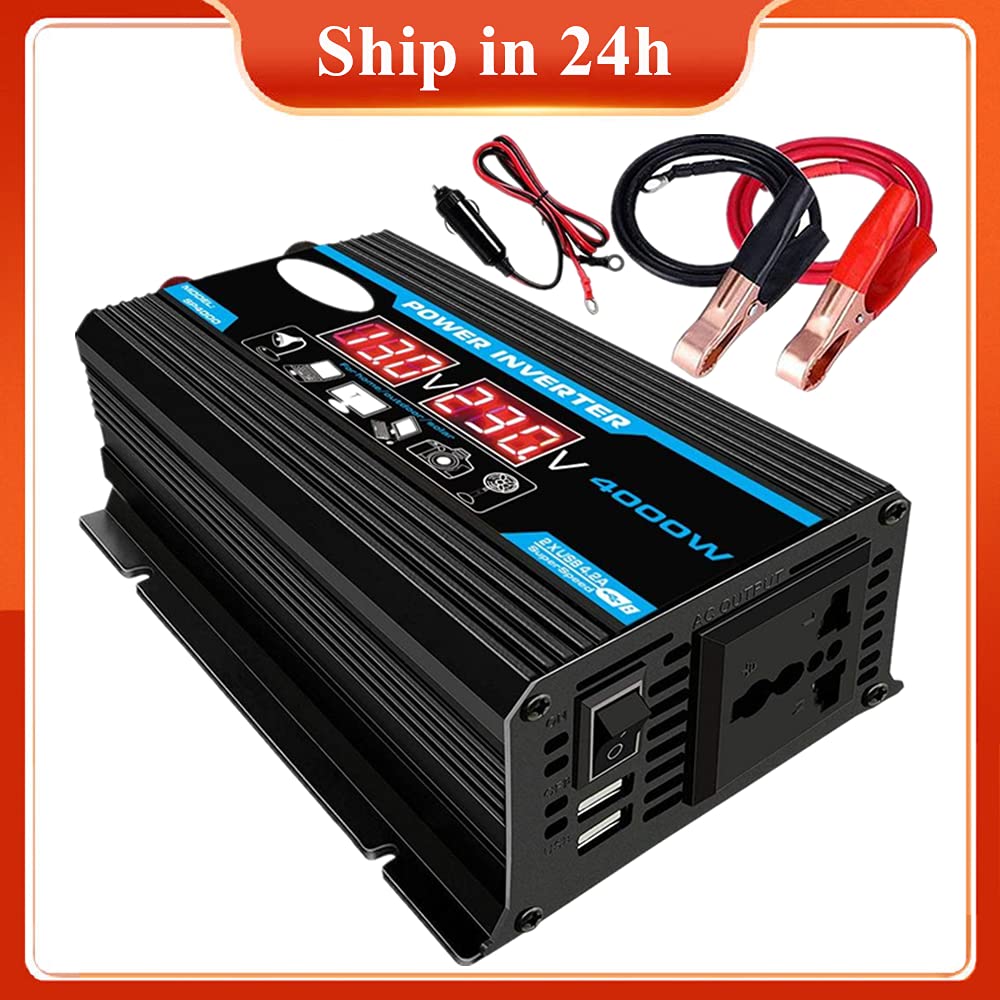 Inverter 12V 220V 4000W - Auto Power Inverter con Dual USB e Onda sinusoidale modificata (Black 12v 220v)