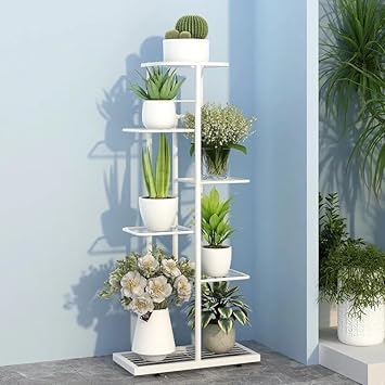 ABSARS 6-Tier Metal Plant Stand, White Indoor Vertical Plant Shelf, Modern Display Rack for Multiple Plants (White) - image, photos