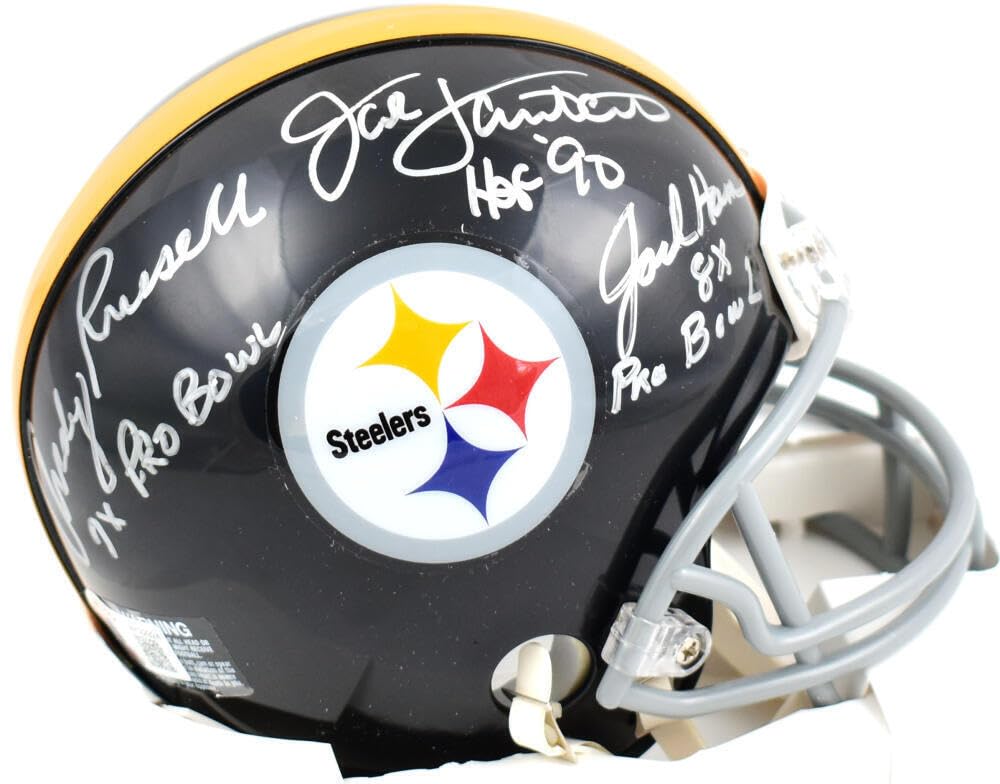 Ham/Lambert/Russell Autographed Steelers 63-76 Mini Helmet-Beckett W Holo