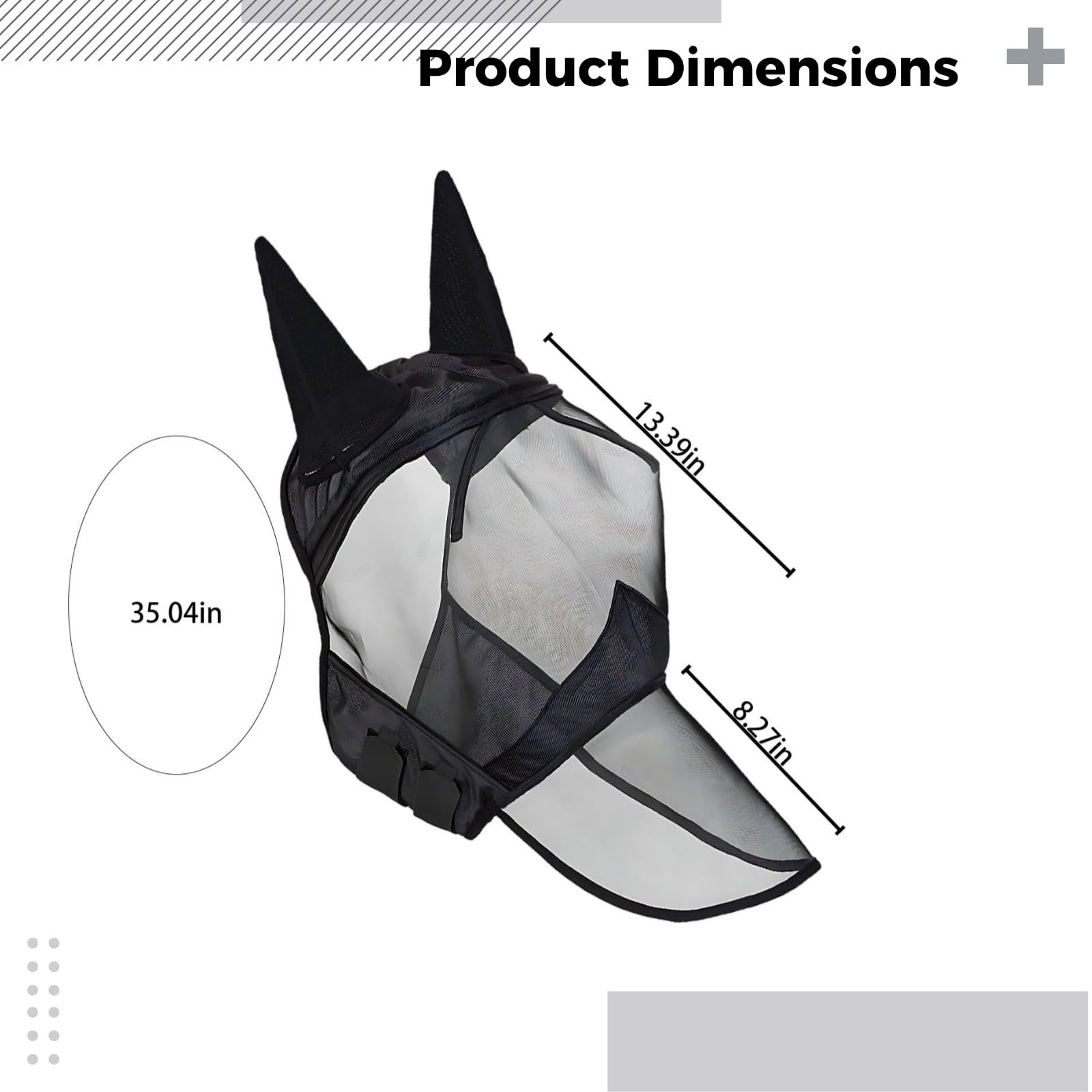 Fliegenmaske für Pferde, Vollgesichtsschutz, langes Nasen-Design, atmungsaktives Polyester-Mesh, Sonnenschutz, einteilig, Maskenlänge 35 in / 89 cm, Schwarz