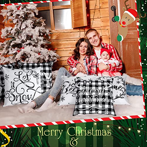 6 Pieces Christmas Pillow Covers 18 X 18 Inch Buffalo Plaid Cushion Case Christmas Pillow Case Holiday Throw Pillow Cover For Xmas Winter Sofa Couch Bedroom Decorations (White, Black) #TOP6