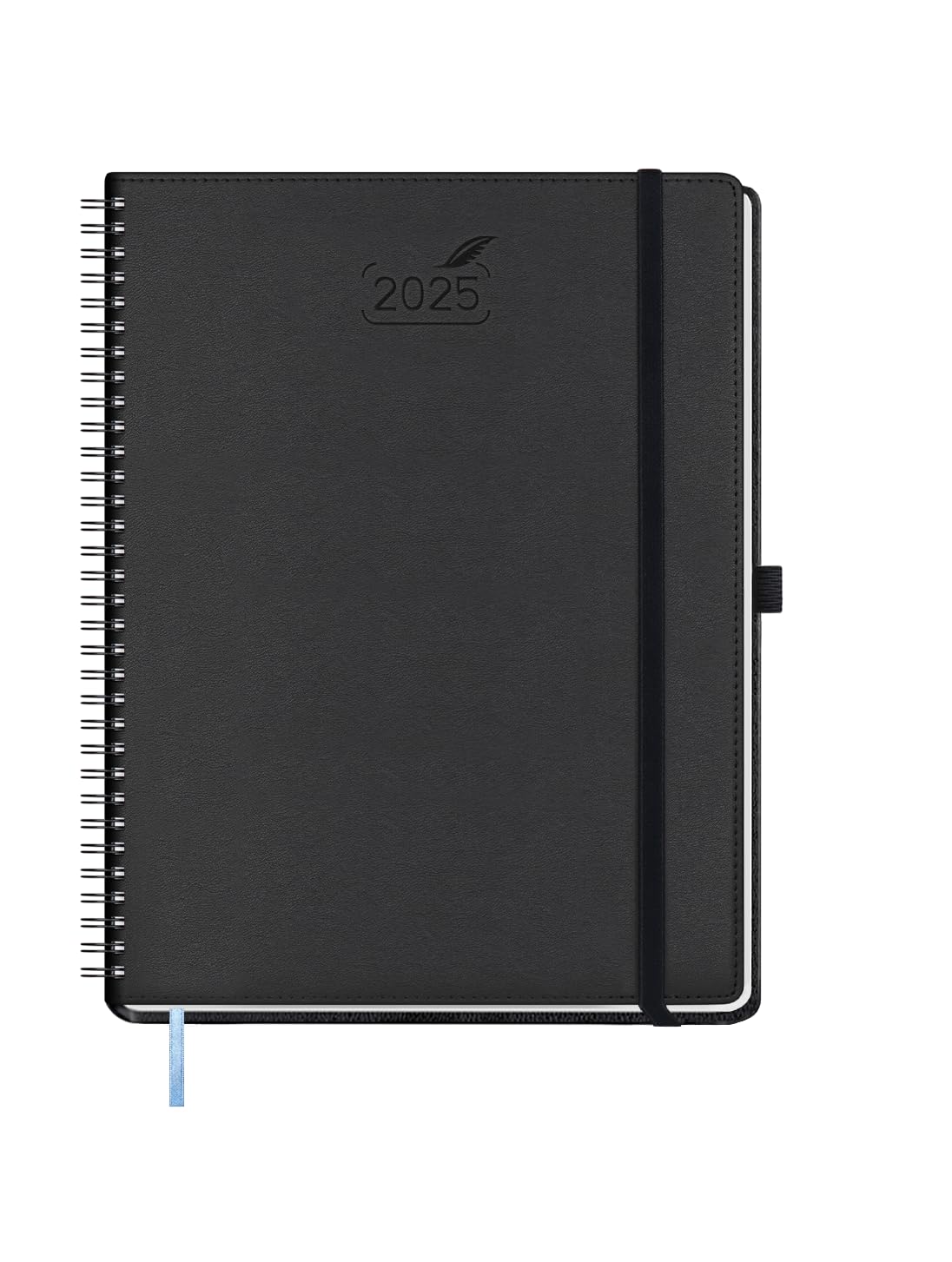 BEZEND Agenda 2025 Semana Vista Vertical A4 con Mensuales Planificador Anual 2025 Espiral | Papel de 100 g/m² & Tapa Blanda de Cuero PU, Negro