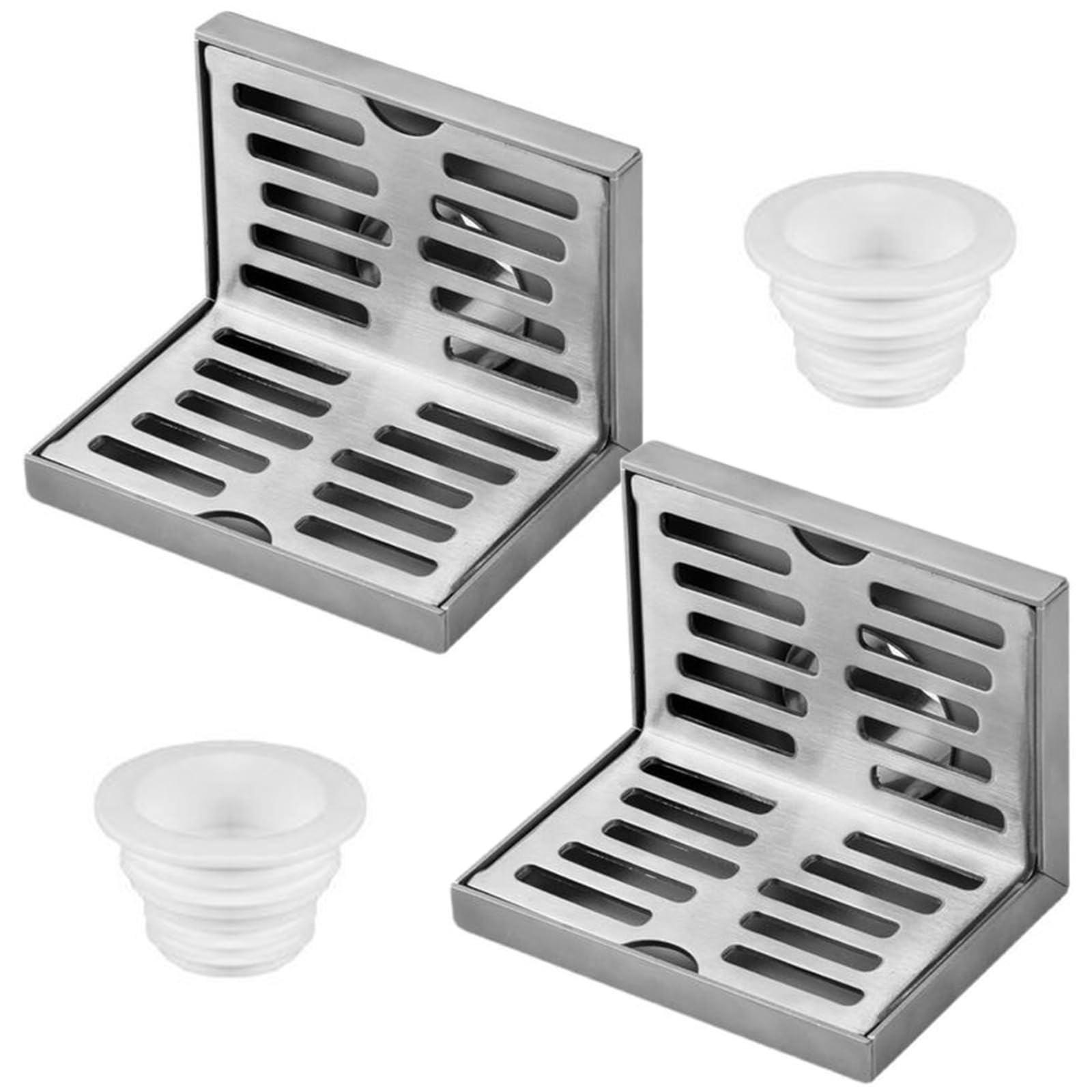 2x Wall Side Floor Drain 304 Stainless Steel Shower Drain Balcony Wall Corner Floor Drain L- Shaped Horizontal Drainage Same- Layer Waste Filter for Kitchenroom and Bathroom (10cm)