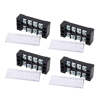 Ubersweet Dual Row Terminal Strip, High Current Prevent Corrosion Easy Wiring Cable Barrier Block 4pcs PC Shell 600V 25A Screw Clamp for Lighting (4 Position (2504))