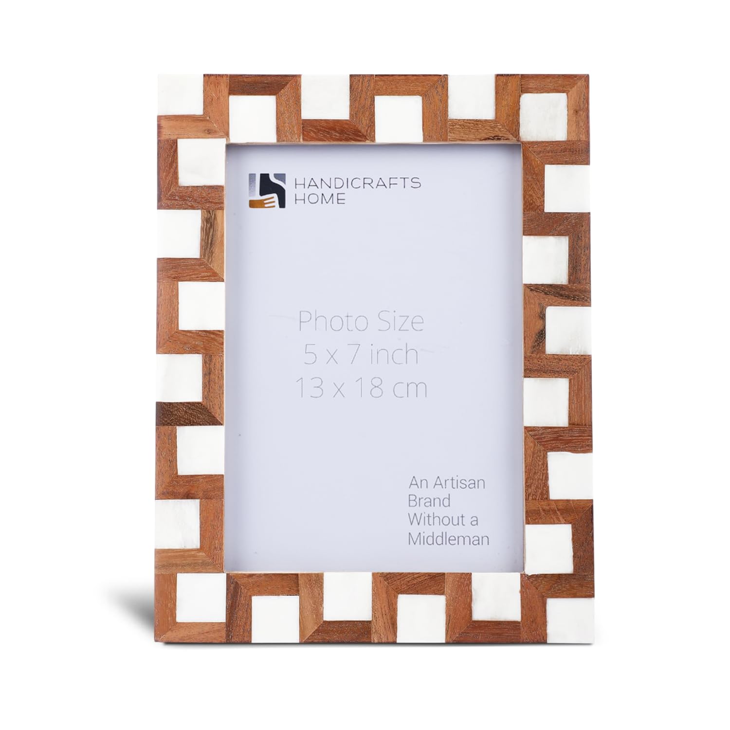 Handicrafts Home Escher Cube Brown White & Brown 5X7 Picture Frame Handcrafted Bone Inlay Geometric Picture Frame For Tabletop Or Wall Display, Modern Contemporary Home Decor - Escher Cube