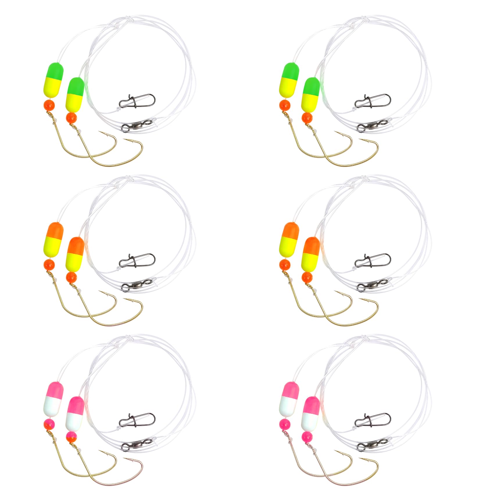 Eupheng Saltwater Pre Rigged Pompano Rigs for Surf Fishing High Low Rigs with Floats Beads Double Circle/Wide Gap Hooks 6/12PCS (6PCS-1/0# Wide Gap Hook-3 Colors (Each Color 2))