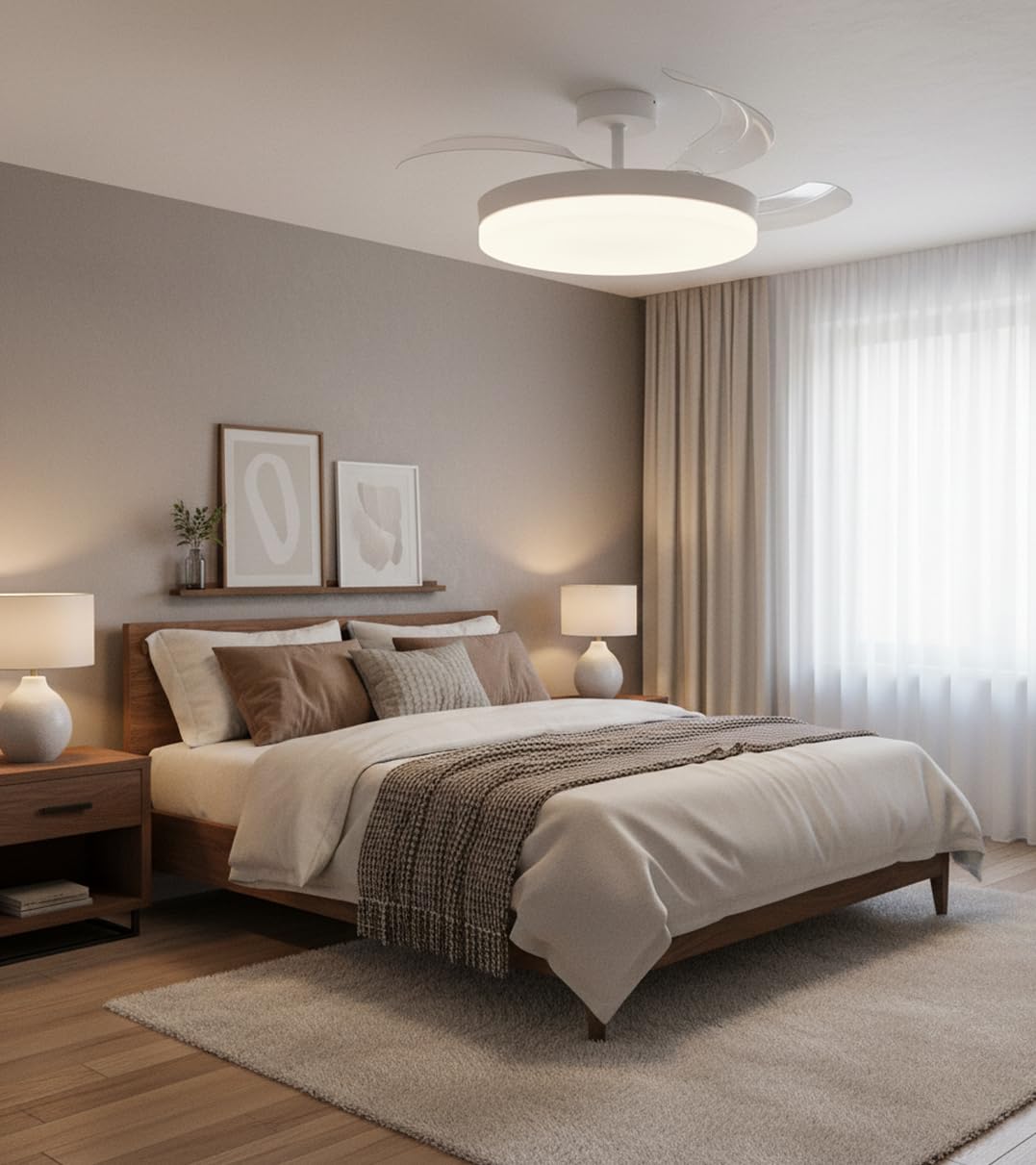 BEL AIR HOME - Ventilador de Techo ARES, Motor DC, LED 36W y Control Remoto, 3 Aspas Plegables, Dormitorios y comedores
