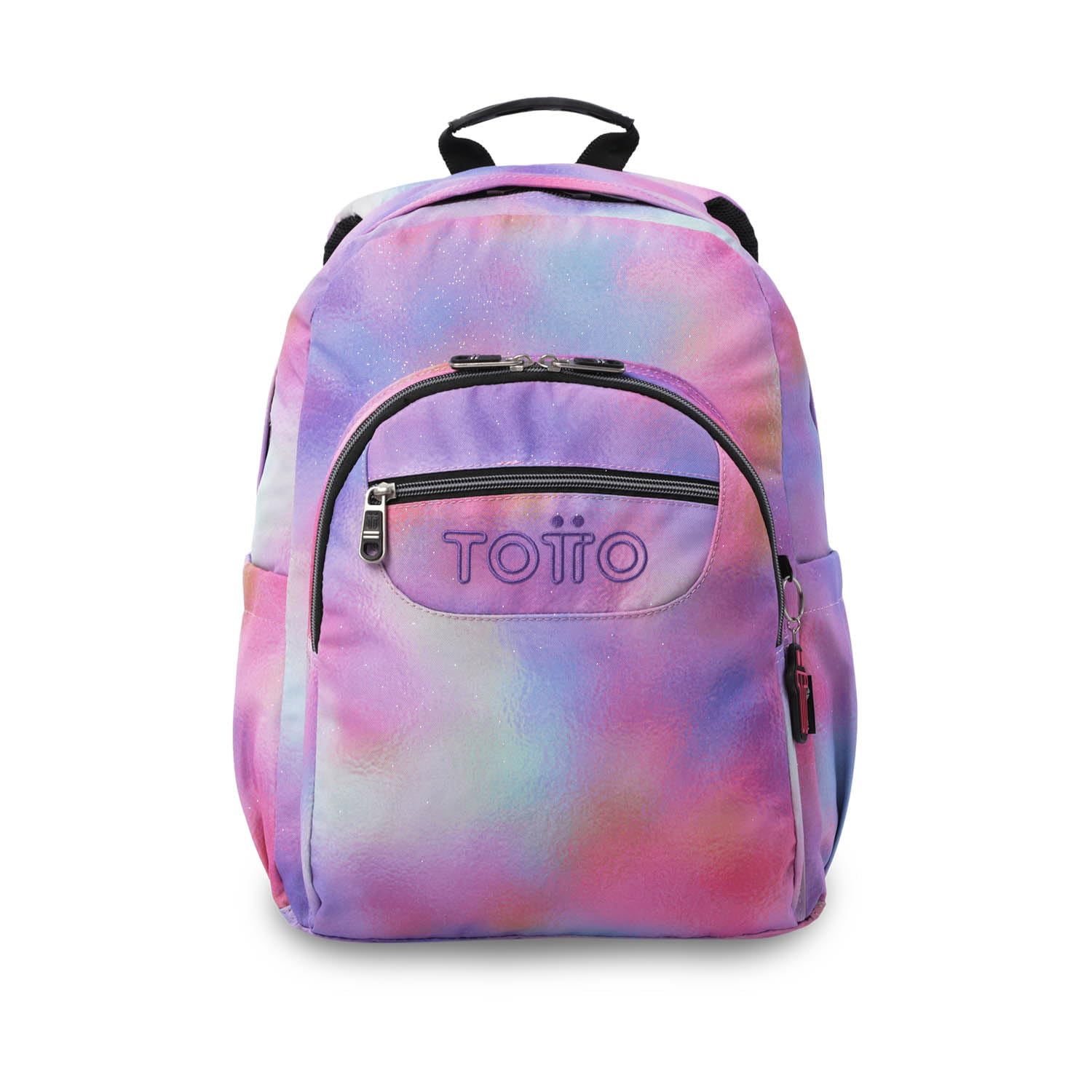 TOTTO - Mochila Escolar Adaptable a Carro, Modelo Acuareles Glitter, Capacidad 20 L, Bolsillo para Pc 14", 2 Bolsillo Botella, Espaldar Ergonómico con Flujo de Aire, Correas en S, Estampado Bloom
