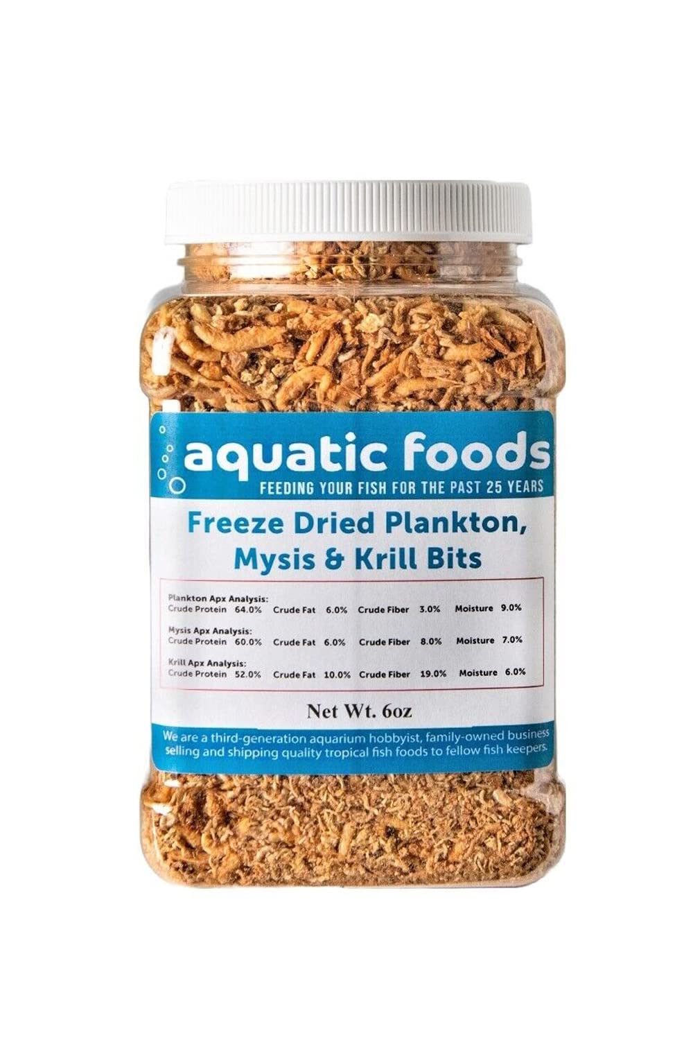 Aquatic Foods Inc. Plankton, Mysis Shrimp & Arctic Krill Bits- Freeze Dried for for Marines, Corals, Anemones, Koi & Pond Fish, Cichlids, All Tropical Fish…6oz Med Jar
