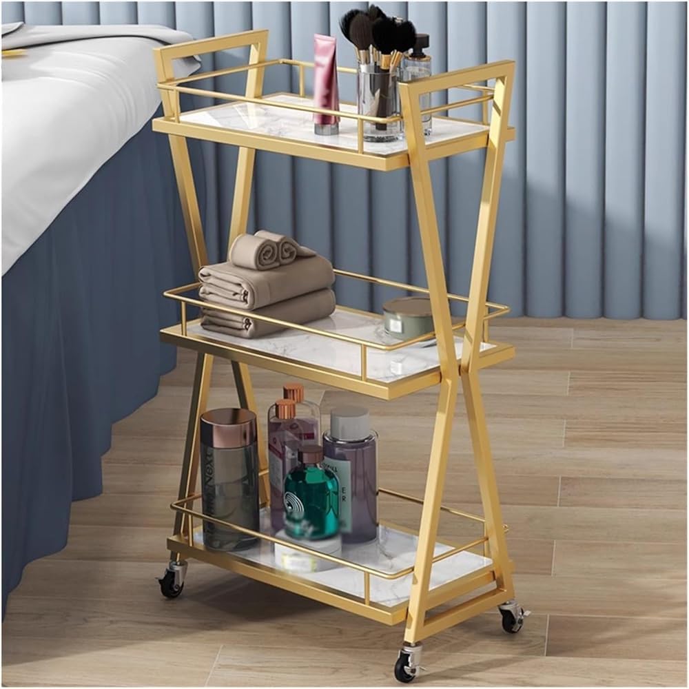 Carrito de belleza con ruedas con 3 niveles de metal rodante para maquillaje y spa, carrito de belleza negro con almacenamiento y organizador de manicura