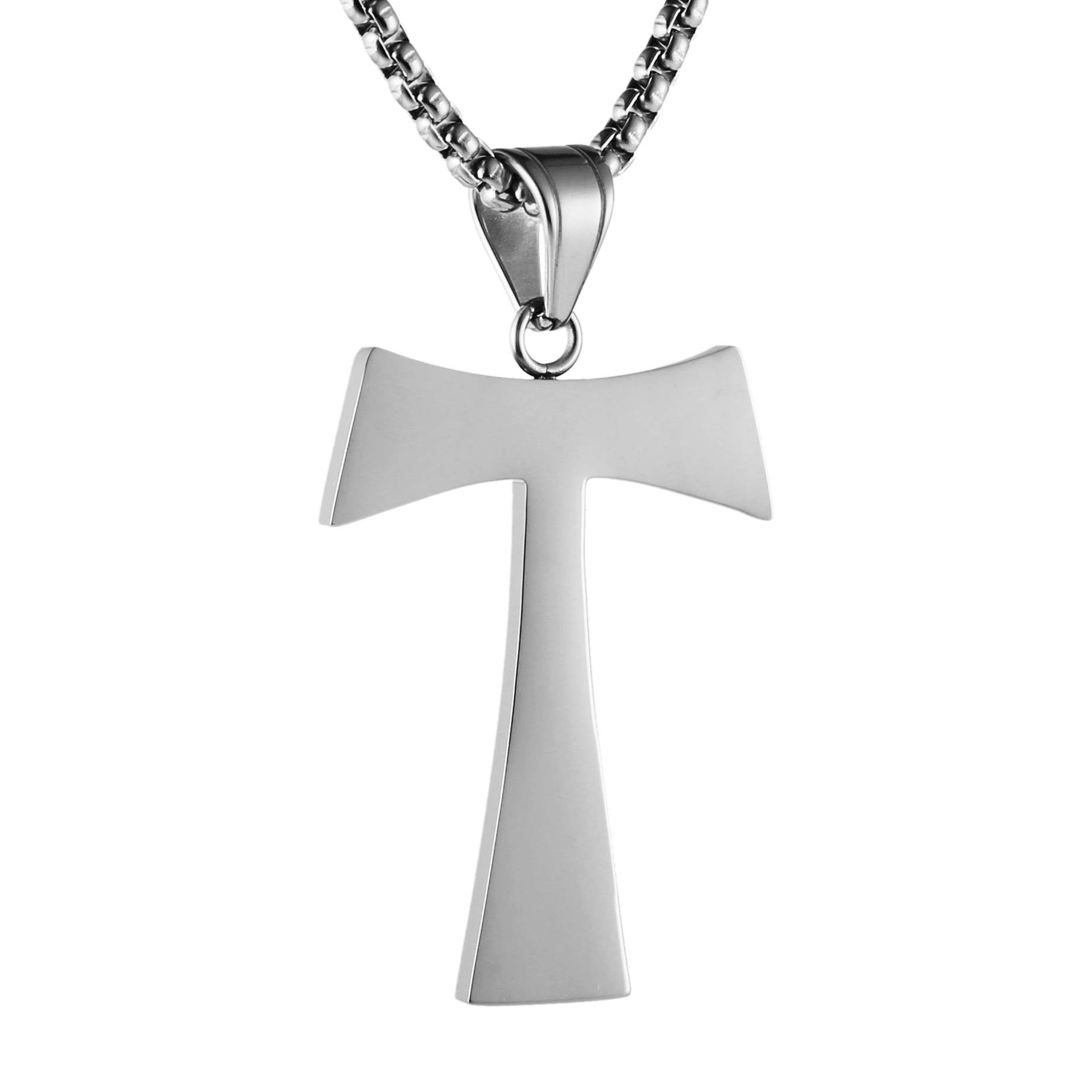 HZMAN Christian Tau Tao Cross Franciscan Stainless Steel Pendant Necklacee 22+2 Inch, 3 Colors