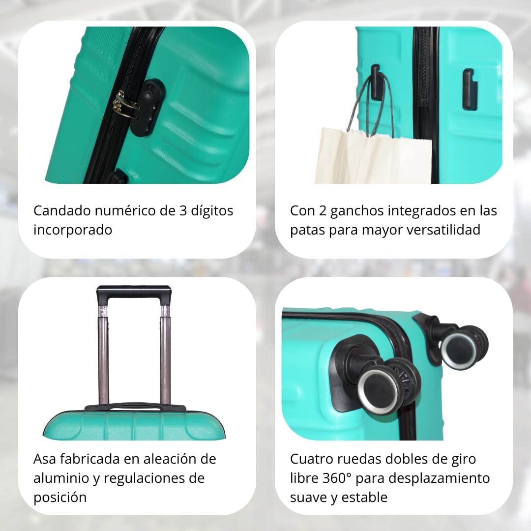Genérico WSPack Maleta de Cabina 55x40x20 cm | Maleta de Mano ABS Rígida | con 4 Ruedas Dobles Giratorias 360° (Black)