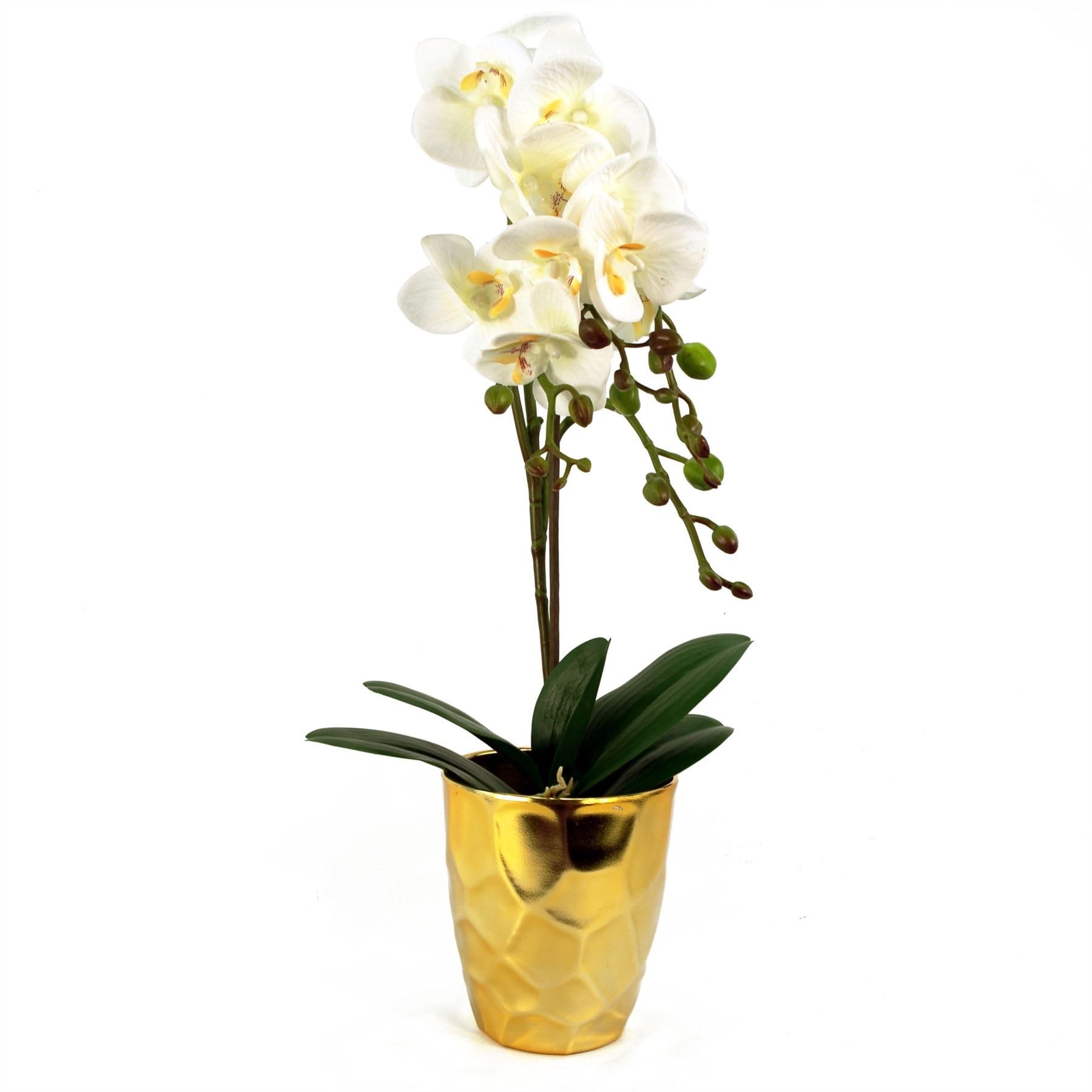 B&Q -  54Cm Artificial Orchid PlantWhite With Gold Pot
