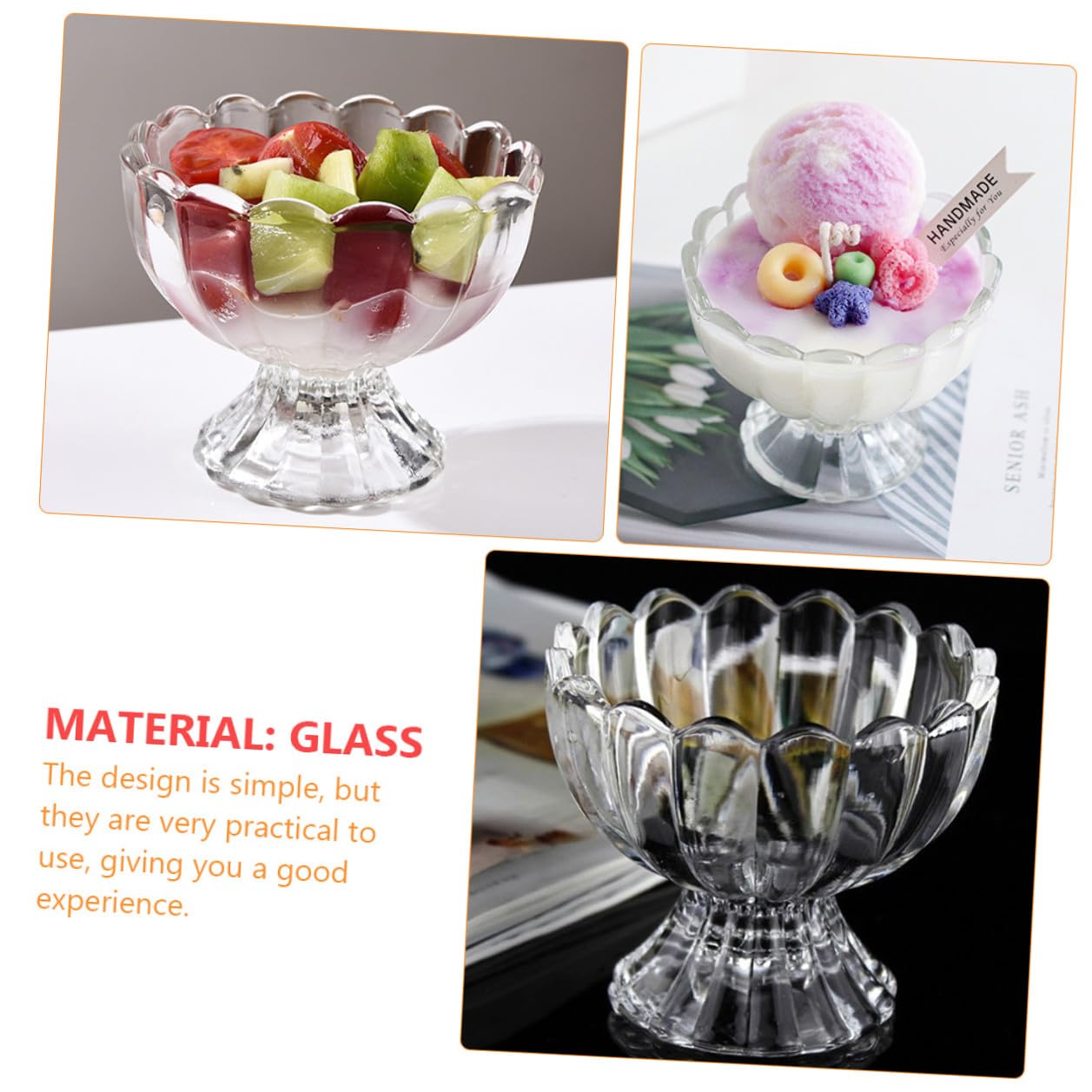 6 pezzi Tazze Dessert Trasparenti Coppe Gelato e Budino Versatili per Casa Bar Ristorante Design Compatto e Sicuro