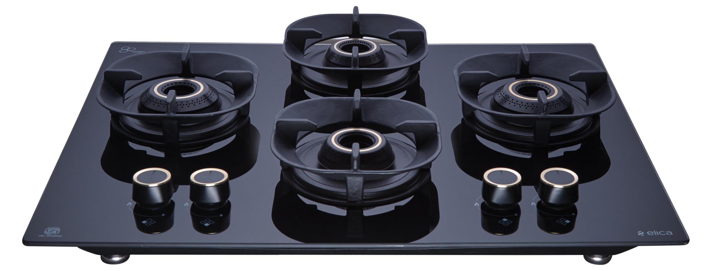 60cm 4 Burner Auto Ignition Hob | CROWN FLEXI 460 LOTUS IND HD BRASS | SABAF Triple Ring Brass Burners | 8mm Toughened Glass | Windshield Grid | 10-Year Burner Warranty