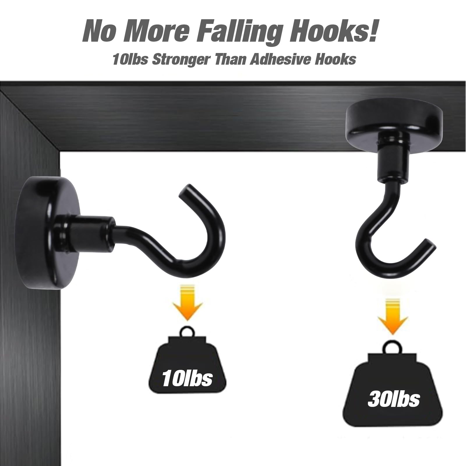 Vipush Magnetic Hooks 10 Pack - 30LB Heavy Duty Cruise Ship Essentials, Extra Strong Neodymium Hooks for Refrigerator, Grill, Travel, Office & Home Hanging | No Drill Magnetic Hooks, Black