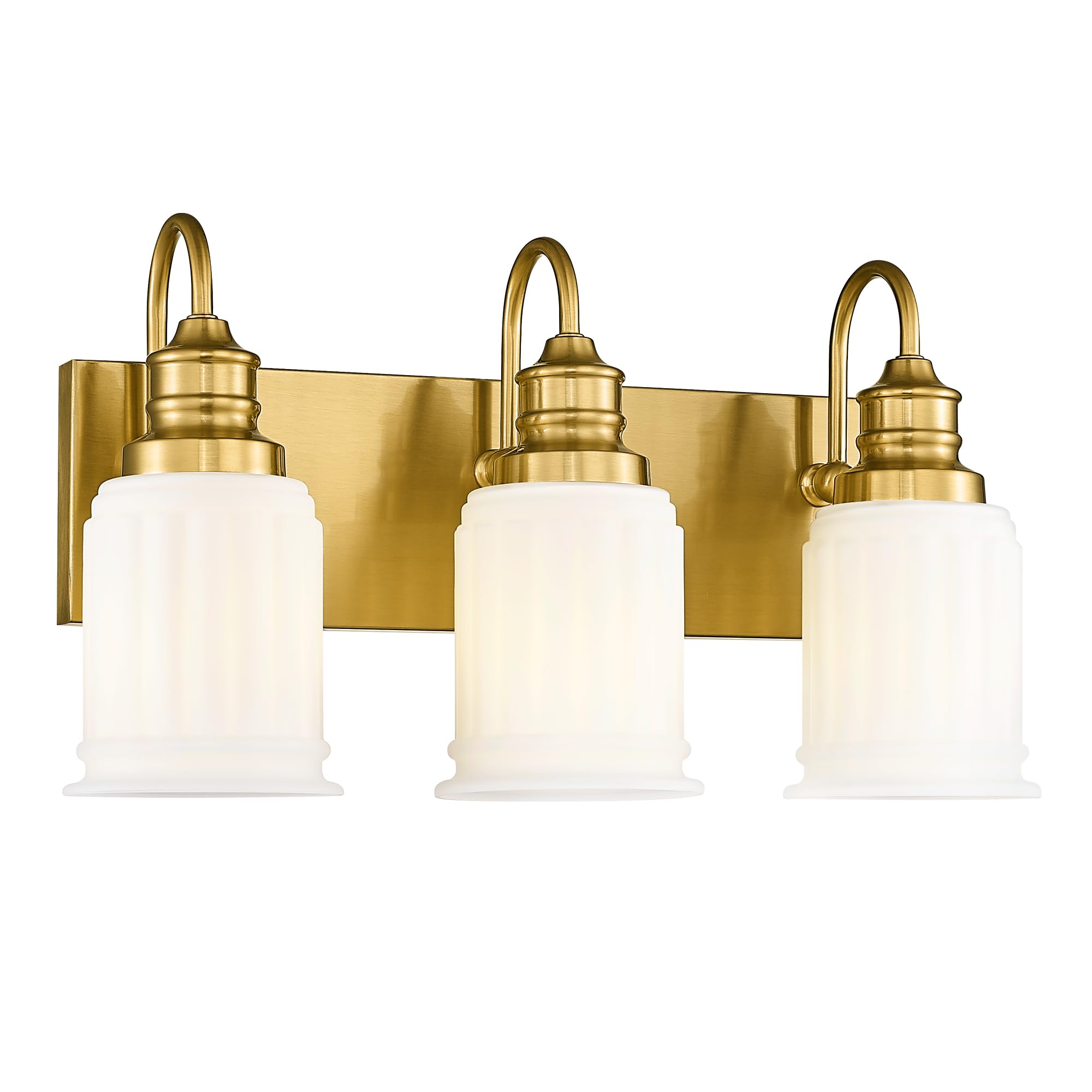 3-Light Bathroom Light Fixture, HWH Modern Vanity Light, Brushed Gold Wall Light Over Mirror, Frosted White Bell-Shaped Glass, 5HZG106B-3W BG