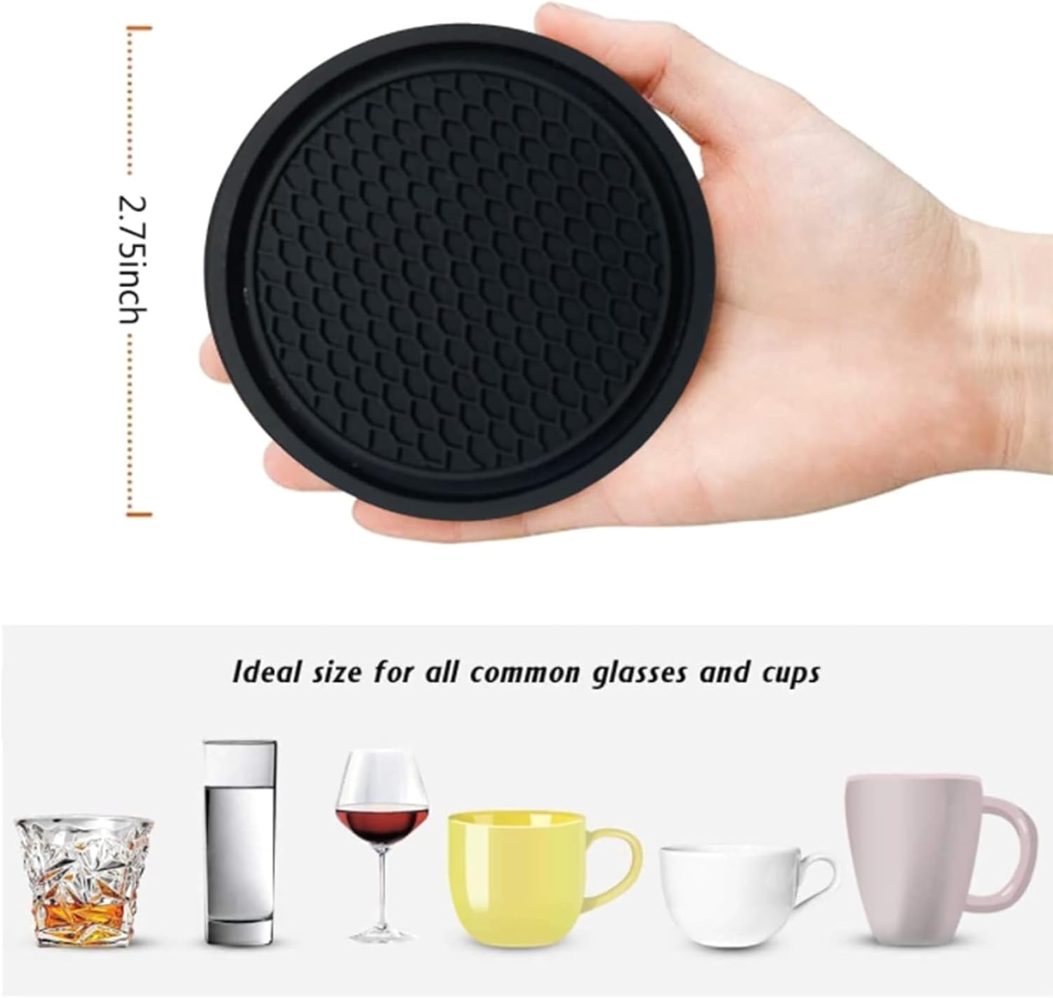 2.75 Inch Round Black Soft PVC Car Coasters for Cup Holder, Anti-Slip Design, Easy to Clean, 2 Pack