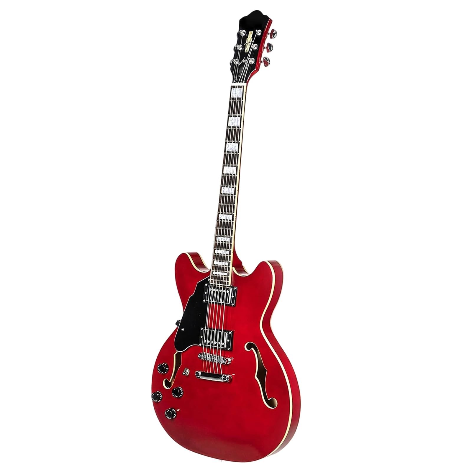 Gitara Elektryczna Gitara Elektryczna Dla Leworęcznych 6 Strun Stały Klon Mostkowy Semi Hollow Body Progi Ze Stali Nierdzewnej(Red)