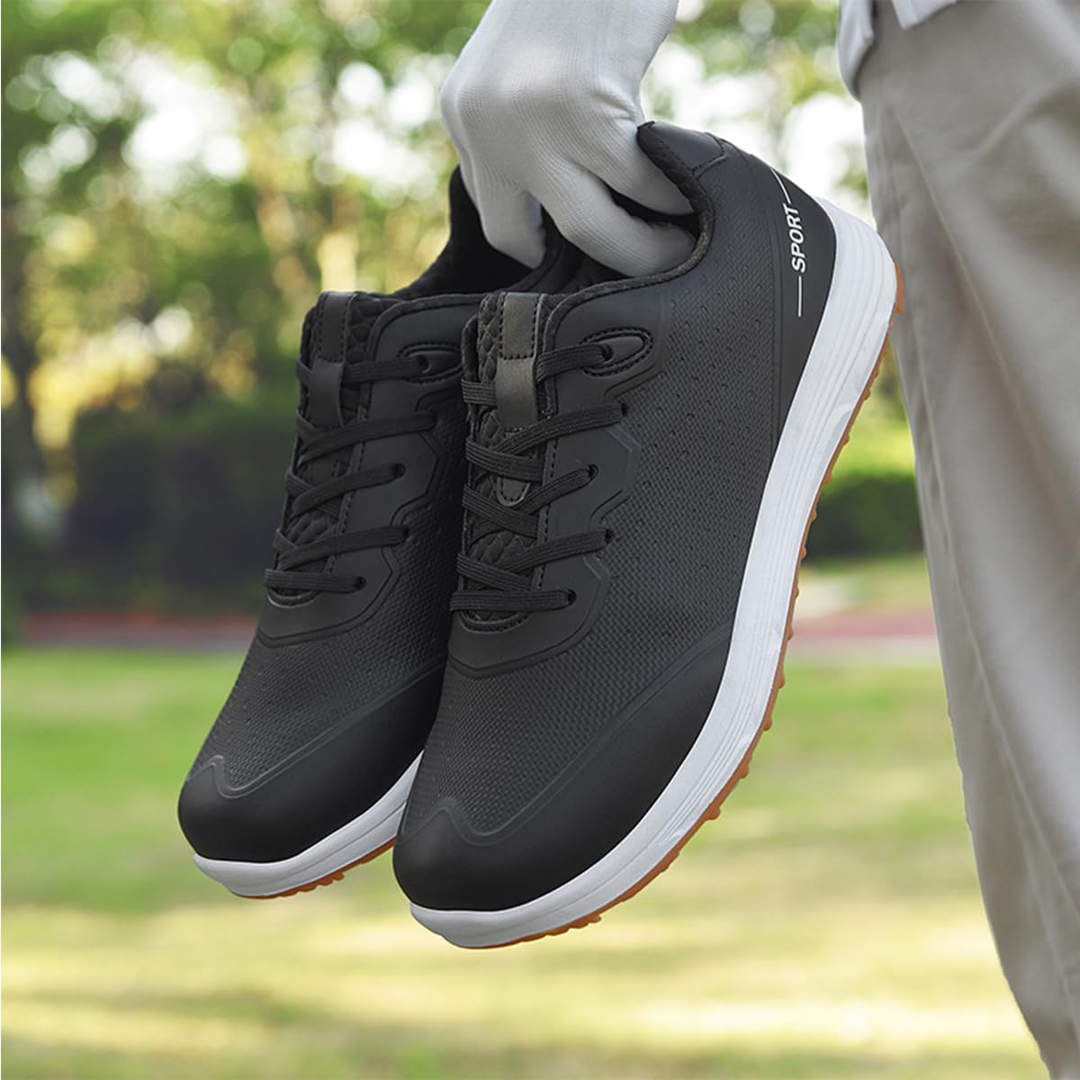 Zapatos de Golf Impermeables para Hombre Zapatillas de Golf con Cordones, Antideslizantes para Exteriores y Entrenamiento