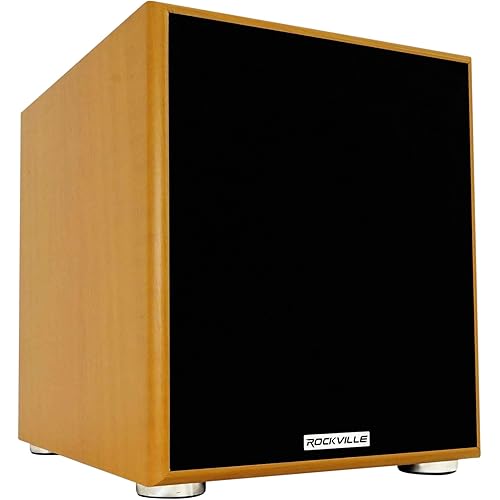 Rockville Rock Shaker 10 Wood 10" Subwoofer, 600W Peak/300W RMS Powered Home Theater Sub, Deep Bass, MDF Cabinet, Adjustable Controls, for Movies and Music