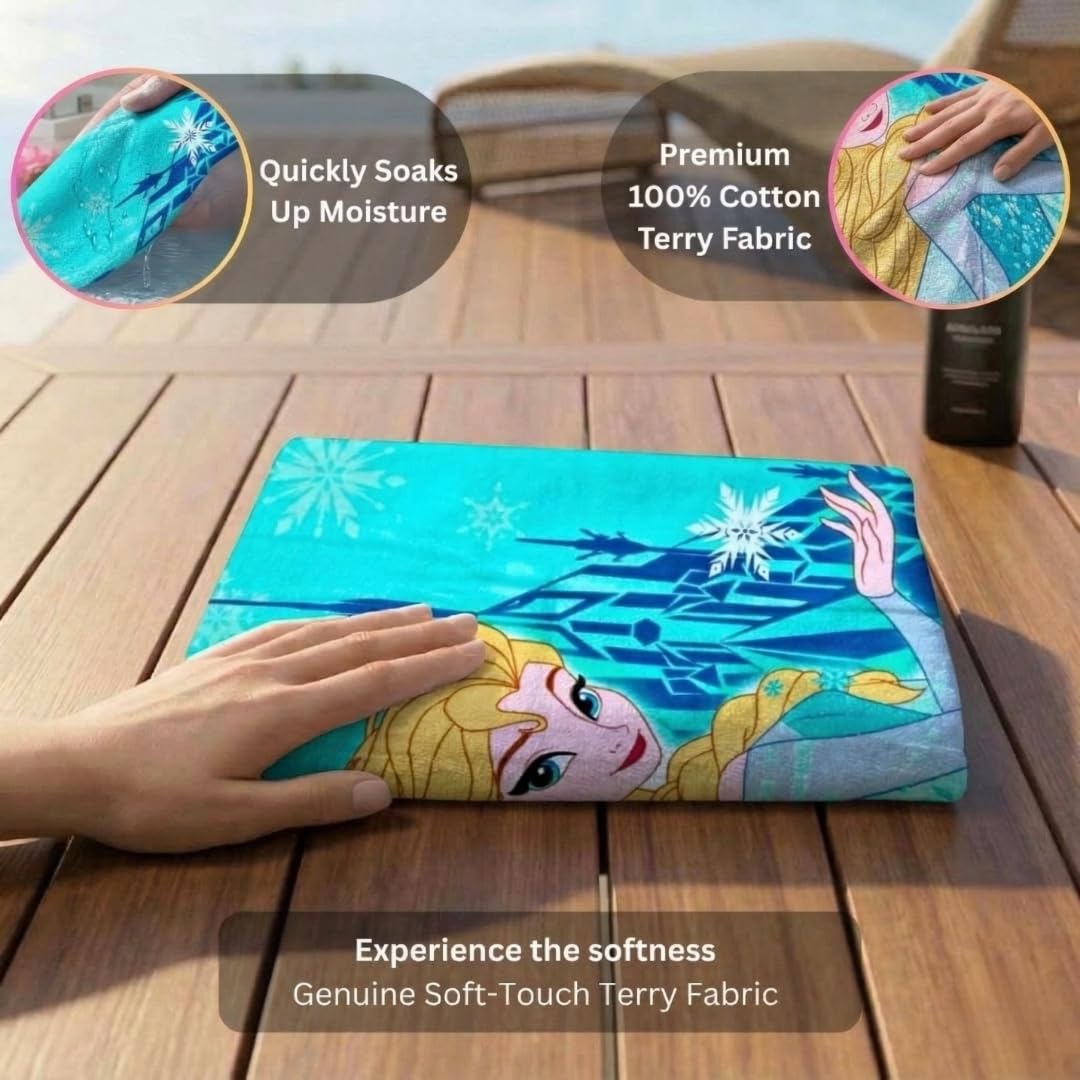 Athom Living Disney Frozen Kids Cotton Bath Towel – Soft, Super Absorbent, Vibrant Design, Perfect for Girls, Quick-Dry, Comfortable & Fun Bath Time Towel |350GSM, 60x120cm 2