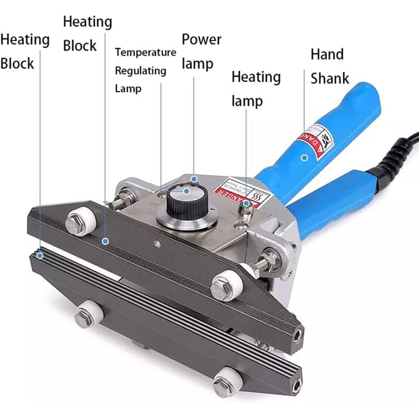Sellador de crimpadora de calor portátil de mano, máquina de sellado de bolsas comercial con ancho de sellado de 10 mm, control de temperatura de 0 a 300 ℃, longitud de 200 mm