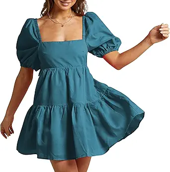 Shy Velvet Women's Casual Party Mini Dress Square Neck Color Block Summer Babydoll Dress