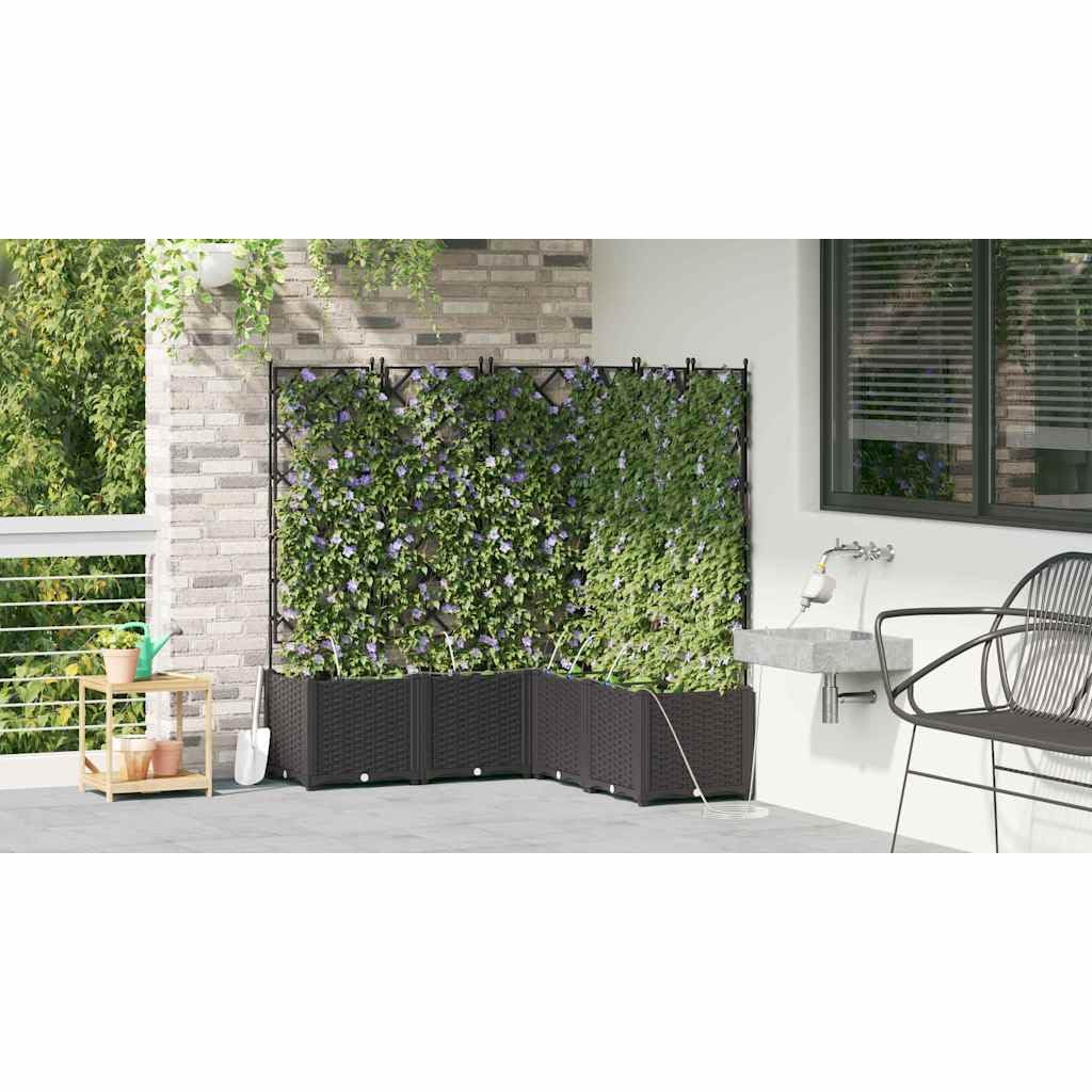 Set di 5 vasi da giardino con sistema di irrigazione automatica, in plastica nera, per interni ed esterni, design moderno per fiori ed erbe