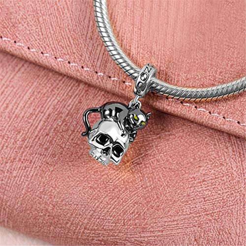 Image of GNOCE Skull Charm Bead Silver Pendant Dangle Charms fit Bracelet /Necklace Jewelry Gift for Women Men