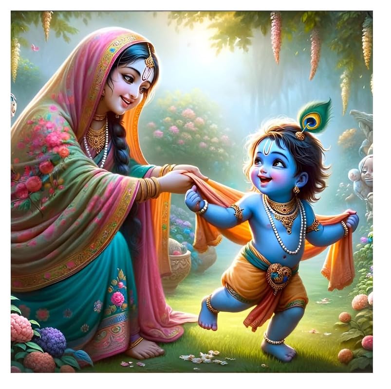 Image of British Terminal Cute little Bal Gopal Baby God Krishna| Kanha Ji | Laddu Lord Makhan Chor Painting Religious Poster for Pregnant Women for wall (matt thin vinyl,sticker,multicolor,unframed)| bj252