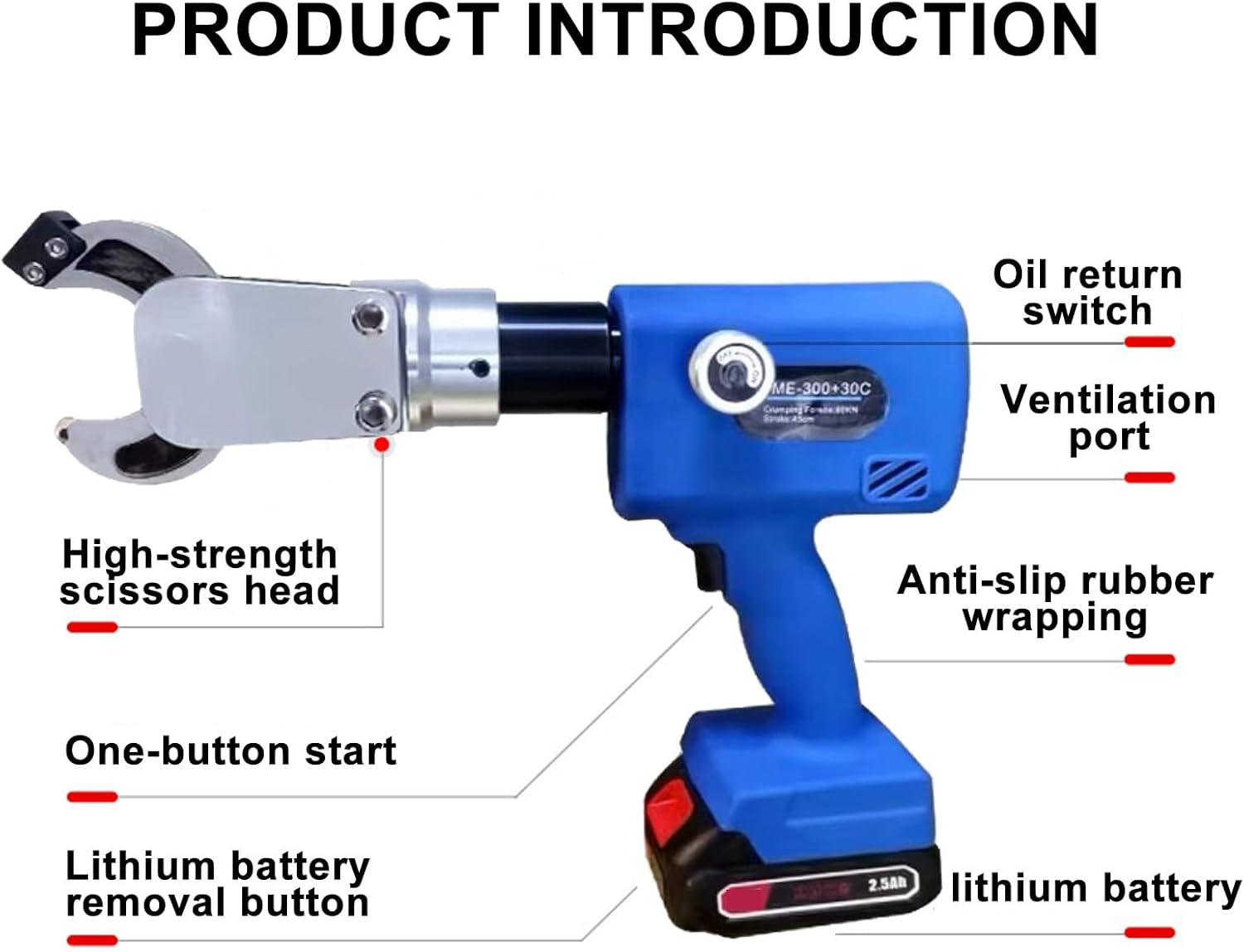 Hydraulic Cable Cutting Tool, Hydraulic Cable Wire Rope Cutter, Handheld Bolt Cutter, Metal Cable Wire Cutting Tool, for 0-30/65mm Cu/Al and Armored Cable,B(