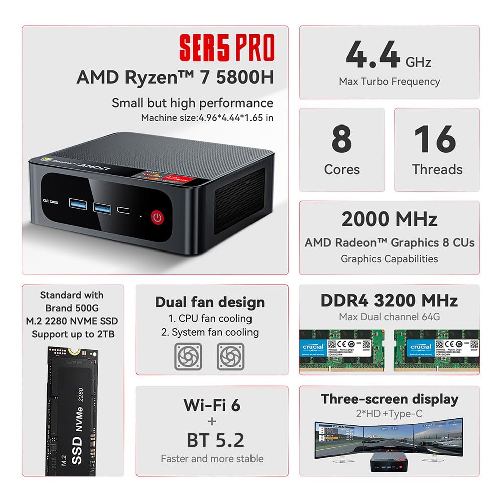 シルバーミニPC 32GB+1TB AMD 5800h QCYDOBRASIL Mini Pc Ser 1Tb 32gb Processador AMD Ryzen 7 5800H