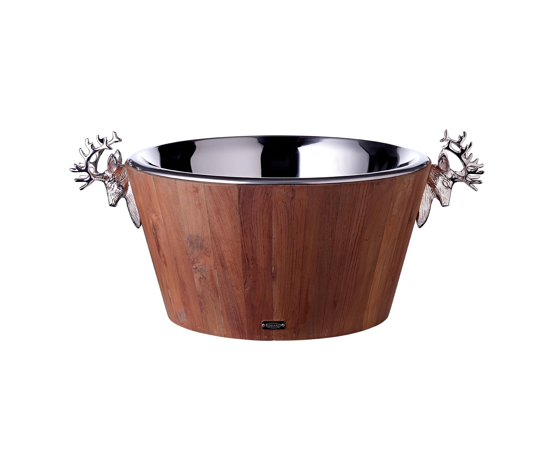 EDZARD Enfriador de vino Franklin (altura 25 cm, diámetro 47 cm), madera de teca reciclada, acero inoxidable, niquelado brillante