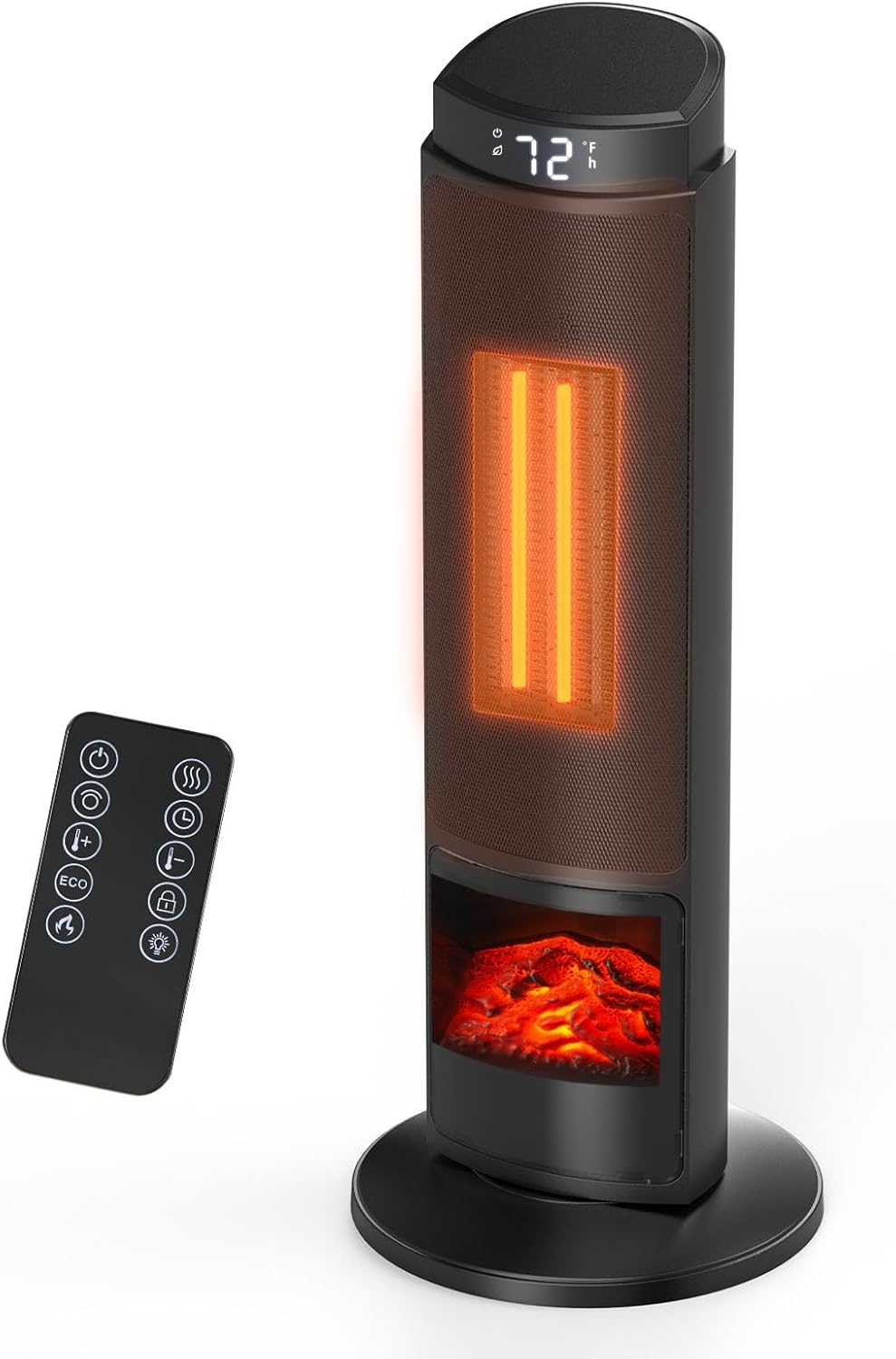 Dumos 23inch Space Heaters for Indoor Use, Portable Heater with 7 Light Colors, Adjustable Thermostat with Remote, Tip-over Protection Up to 95°F, 70°Oscillation Black 23.6"*9"*7.9"