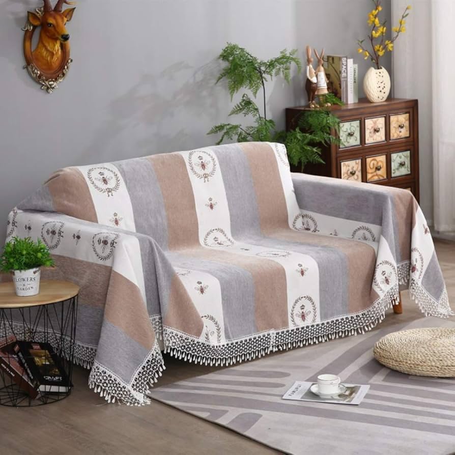 Amazon｜正方形 マルチカバー ストライプ パッチワーク デニム