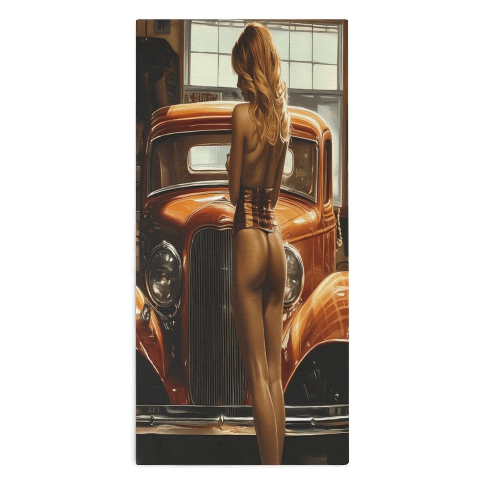 TXFBTRFSA Pinup Women Sexy Hot Rod Car Garage Man Cave Hand Towels for Adult Face Towel Bath Beach Swim Accessories