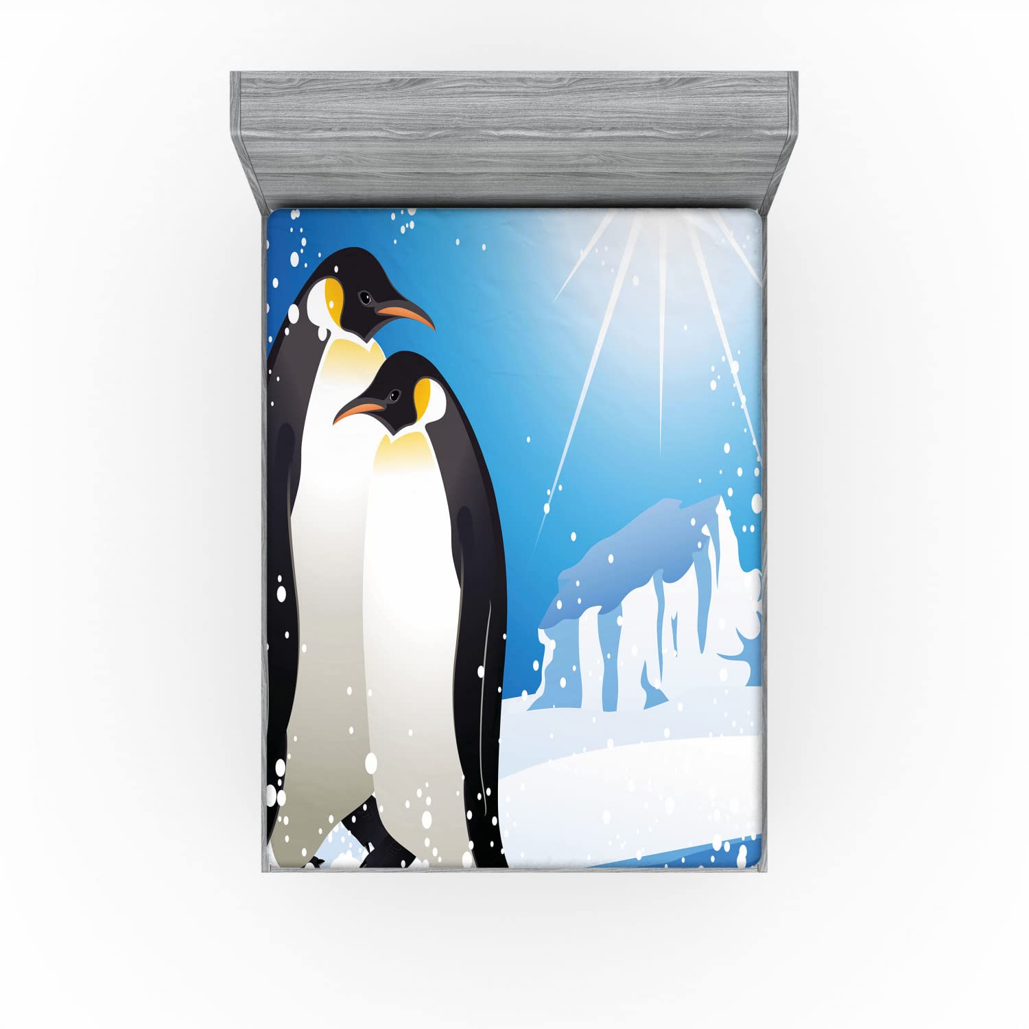 Ambesonne Winter 2 Pack Fitted Sheet, Snowy Frozen Season, Bed Cover All-Round Elastic Deep Pockets 2 Pieces, Package Contains 2 California King Fitted Sheets, Sky Blue Grey