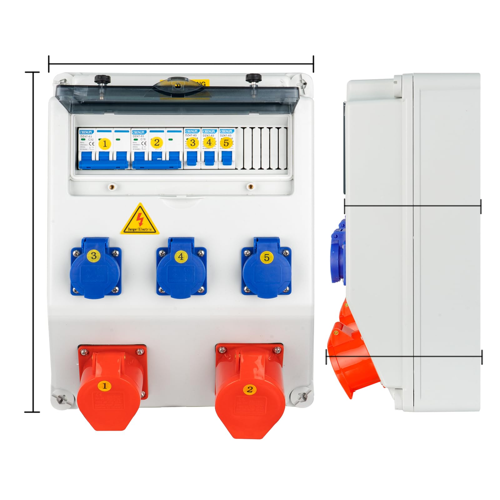 Coffret Électrique de Chantier,Répartiteur Mural,Distributeur de Courant Électrique avec Disjoncteur,5P CEE Prise et Schuko Prise,Distributeur de Puissance Consommée pour Ateliers et Usines