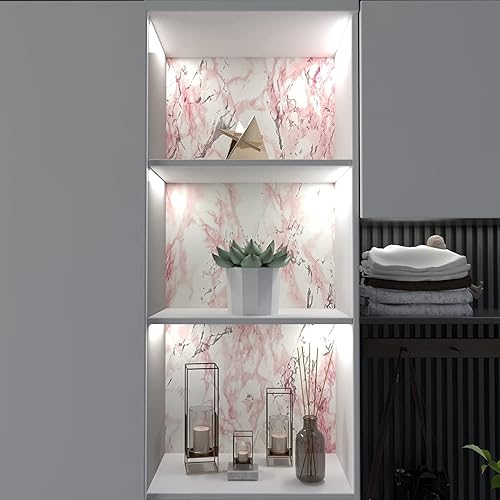 Miniatura 6 de VIOPVERY Papel tapiz de mármol rosa para despegar y pegar, 35 x 197 pulgadas, papel adhesivo de mármol impermeable brillante autoadhesivo para